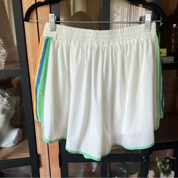 Queen of sparkles sequins shorts pockets rainbow white colorful stretchy - Picture 6 of 8